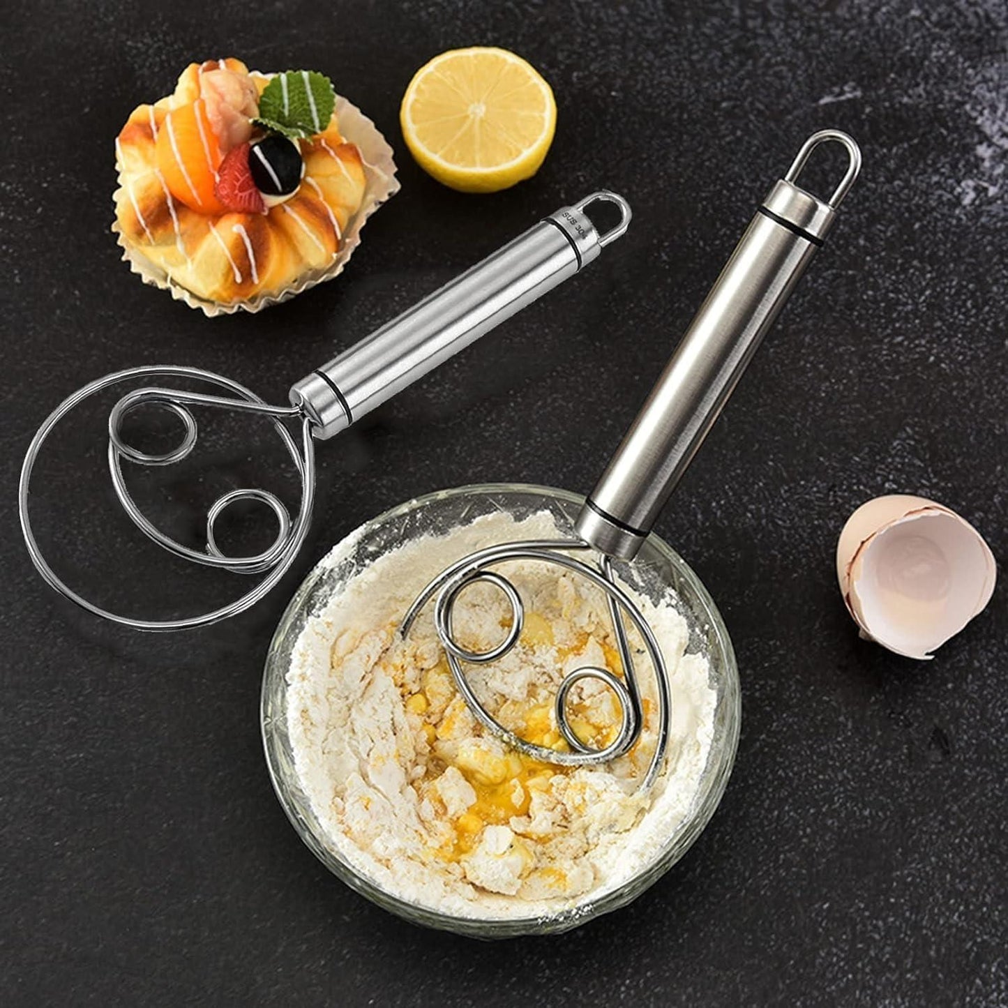 DoughMaster Danish Whisk Set: Stainless Steel Bread Mixers