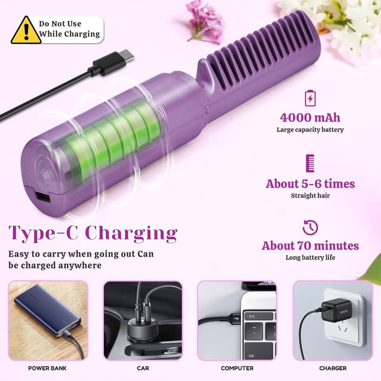 StylePro Mini Hair Straightener: Cordless & Rechargeable Hot Comb