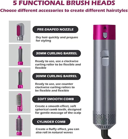 GlamFusion 5-in-1 Hair Styling Tool: Ultimate Hot Air Comb & Curler