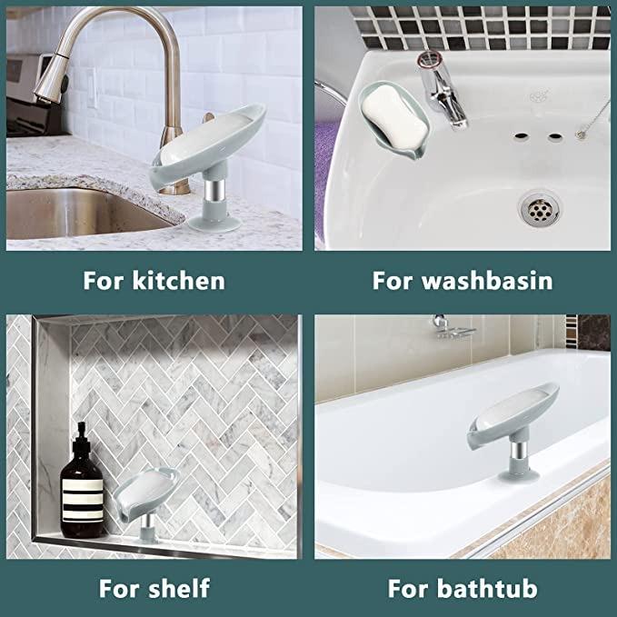 LeafLux Blue Soap Holder: Premium Self-Draining Design (Pack of 2)